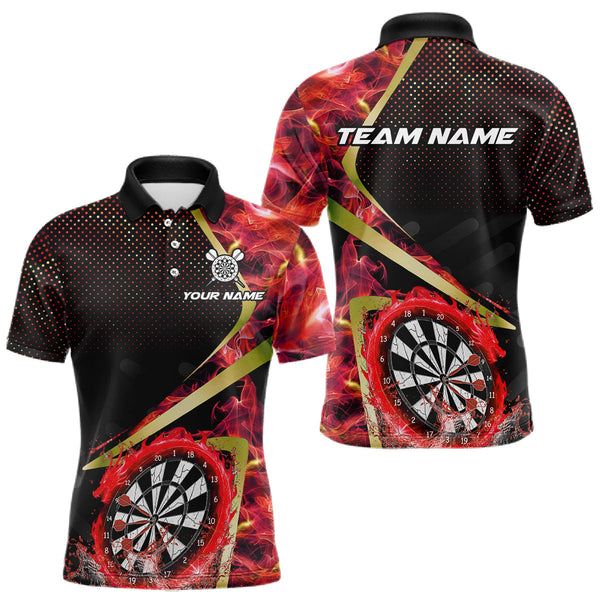 Maxcorners Custom Red Flames Dragon Dartboard Halftone Dart Men Polo Jerseys Gold Dart Team Shirt LM1610