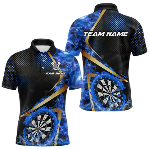 Maxcorners Custom Blue Flames Dragon Dartboard Halftone Dart Men Polo Jerseys Gold Dart Team Shirt LM1610