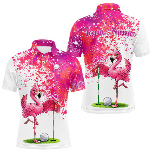 Maxcorners Funny Mens Golf Polo Shirt Custom Winner Flamingo Pink Splatter Golf Clothing Shirts, Golf Gifts