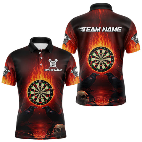 Maxcorners Custom Flames Dartboard Skull Dart Men Polo Jerseys Gothic Raven Dart Team Shirt MT1810