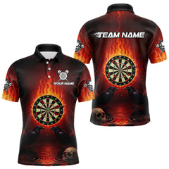 Maxcorners Custom Flames Dartboard Skull Dart Men Polo Jerseys Gothic Raven Dart Team Shirt MT1810