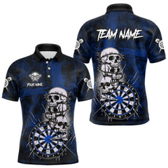 Maxcorners Custom Blue Grunge Barbed Wire Grey Skull Dartboard Men Darts Polo Shirt Dart Jerseys TU1711