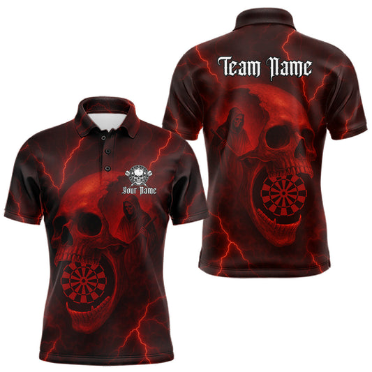 Maxcorners Custom Lightning Red Grim Heaper Dartboard Men Dart Polo Shirt Skull Dart Team Jersey