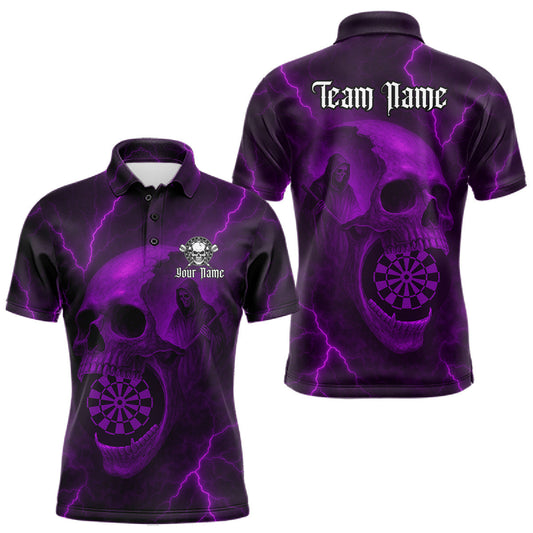 Maxcorners Custom Lightning Purple Grim Heaper Dartboard Men Dart Polo Shirt Skull Dart Team Jersey