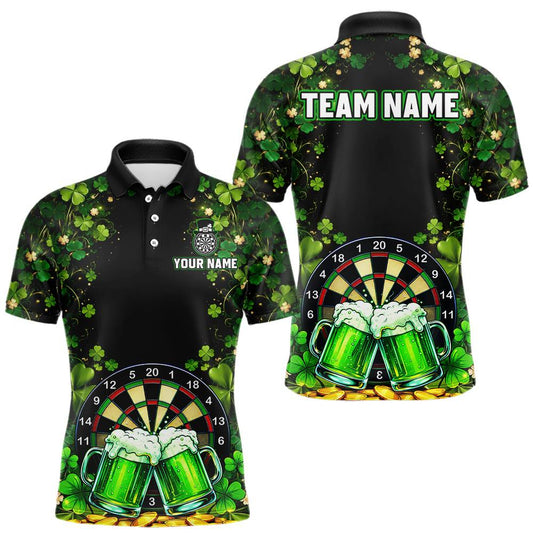 Maxcorners Cheer Beer & Play Dartboard Shamrock Men Darts Polo Shirt Custom St Patrick's Day Darts Jersey