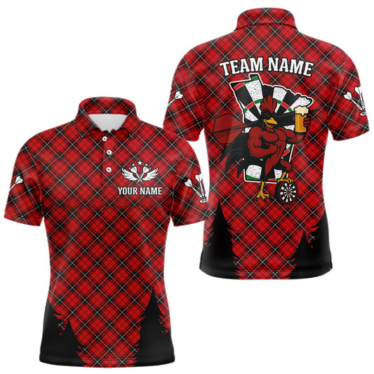 Maxcorners Custom Black And Red Rooster Funny Dart Polo Shirt For Men Outfits Dart Team Jersey LM1809