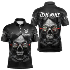 Maxcorners Black Smokes Skull Torn Grunge Dartboard Custom Men Polo Darts Shirt Dart Jersey LM2011