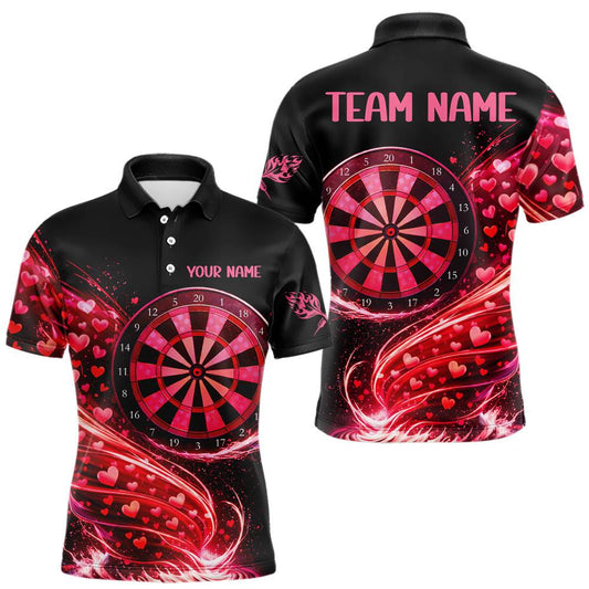 Maxcorners Funny Pink Hearts Tornado Dartboard Men Darts Valentine Shirt Custom Dart Polo Couple Gifts LM2201