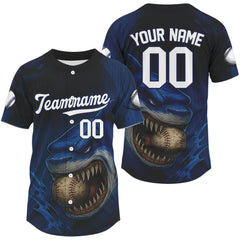 Maxcorners Custom Blue Funny Shark Baseball Ball Shirt For Men Horror Grunge Baseball Jerseys LM2509