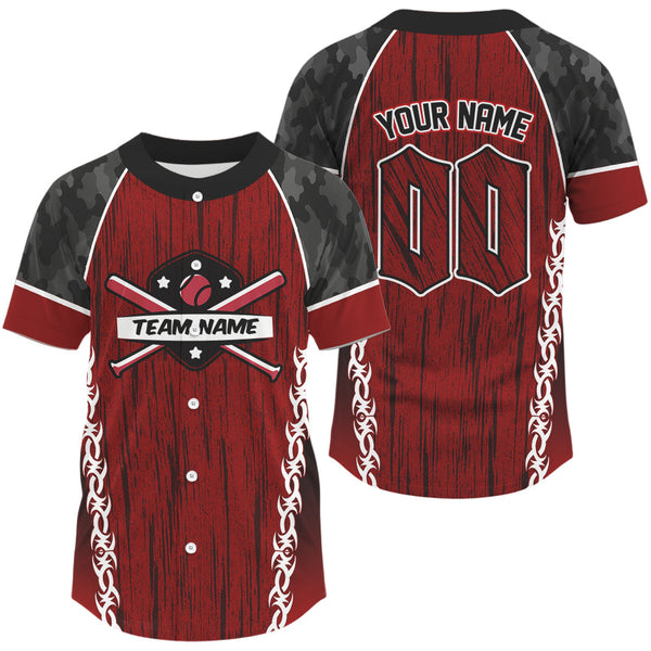 Maxcorners Custom Black Camoflage And Red Grunge Baseball Shirt For Men Baseball Uniform Jerseys LM2509