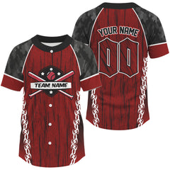 Maxcorners Custom Black Camoflage And Red Grunge Baseball Shirt For Men Baseball Uniform Jerseys LM2509