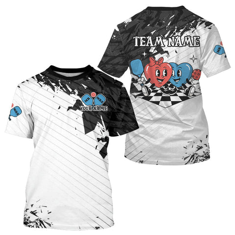 Maxcorners Custom Black & White Funny Heart Pickleball T-Shirt For Men Pickleball Couple Jerseys LM3010