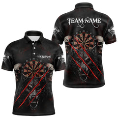 Maxcorners Red Blood Scratch Wolf Men Darts Polo Shirt Custom Name & Team Skull Dart League Shirt LM2711