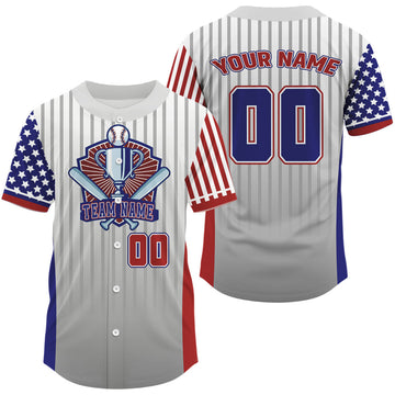 Maxcorners Custom USA Flag Patriotic Baseball Shirt For Men Outfits Blue Red Baseball Jerseys LM2509