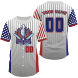 Maxcorners Custom USA Flag Patriotic Baseball Shirt For Men Outfits Blue Red Baseball Jerseys LM2509