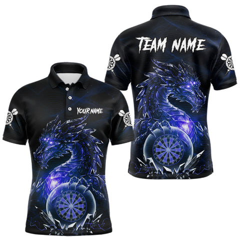 Maxcorners Blue Dartboard Lightning Dragon Stone Custom Mens Polo Dart Shirt Dart Team Jerseys TU2810