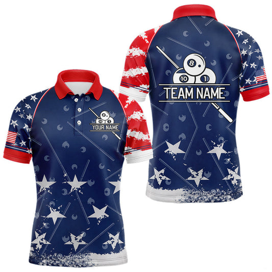 Maxcorners Blue Red Grunge US Flag 8 Ball Pool Men Billiard Ball Cue Shirt Custom Patriotic Billiard Team Attire LM2602