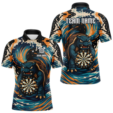 Maxcorners Custom Blue And Orange Turtle Dartboard Funny Dart Men Polo Shirt Dart Jerseys LM0210