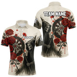 Maxcorners Custom Red Grunge Roses Grim Heaper Dartboard Dart Polo Shirt For Men Dart Team Jerseys LM0210