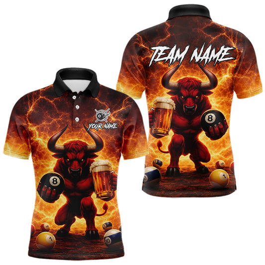 Maxcorners Yellow Lightning Funny Bull Pool 8 Ball Men Billiard Polo & 1/4-Zip Shirt Custom Billiard Attire LM2901