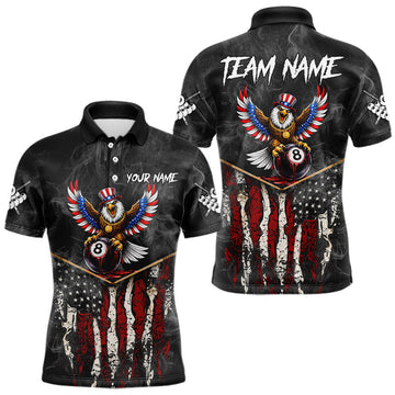 Maxcorners Smoke Grunge US Flag Eagle 8 Ball Cue Billiard Pool Shirt For Men Custom Patriotic Billiard Appeal