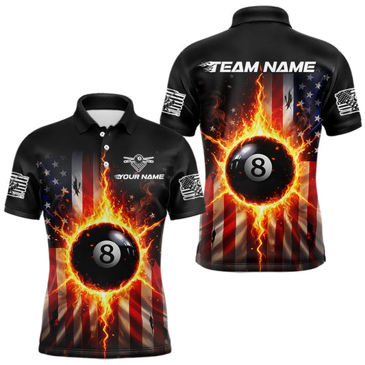 Maxcorners Flame 8 Ball Pool Men Billiard Polo & 1/4-Zip Shirt Custom US Flag Billiard Team Jersey LM1904