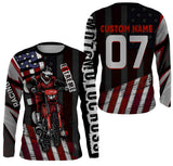 Maxcorners Personalized Motocross Jersey UPF30+, American Flag Dirt Bike Racing Shirt, Off-Road Rider Racewear LM2809
