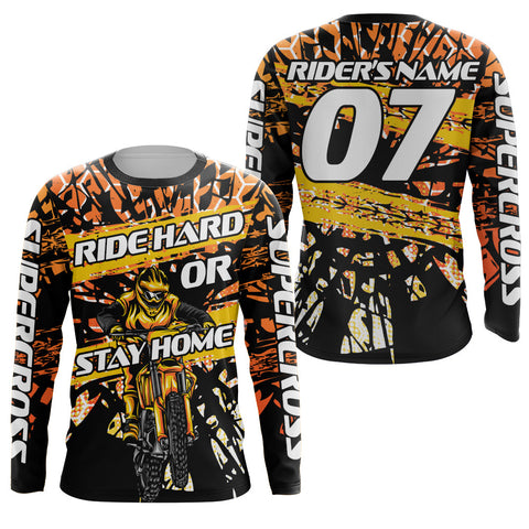 Maxcorners Custom Supercross Jersey Orange UPF30+ Adult Kid Dirt Bike SX Racing Shirt Ride Hard or Stay Home LM2809