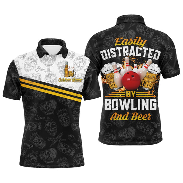 Maxcorners Funny Bowling Shirt Easily Distracted By Bowling And Beer Custom Bowling Jersey For Men And Women