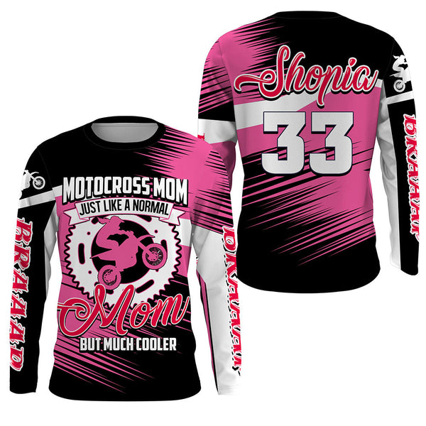 Maxcorners Motocross Mom Personalized Jersey UPF30+ Pink Dirt Bike Mom Racing Shirt Mother's Day Gift LM2809