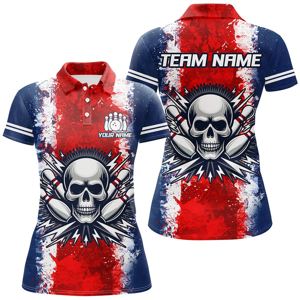 Maxcorners Personalized Bowling Shirt For Men Skull Bowling Jersey Us Flag Bowling Polo Shirt Unisex