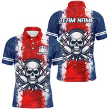 Maxcorners Personalized Bowling Shirt For Men Skull Bowling Jersey Us Flag Bowling Polo Shirt Unisex
