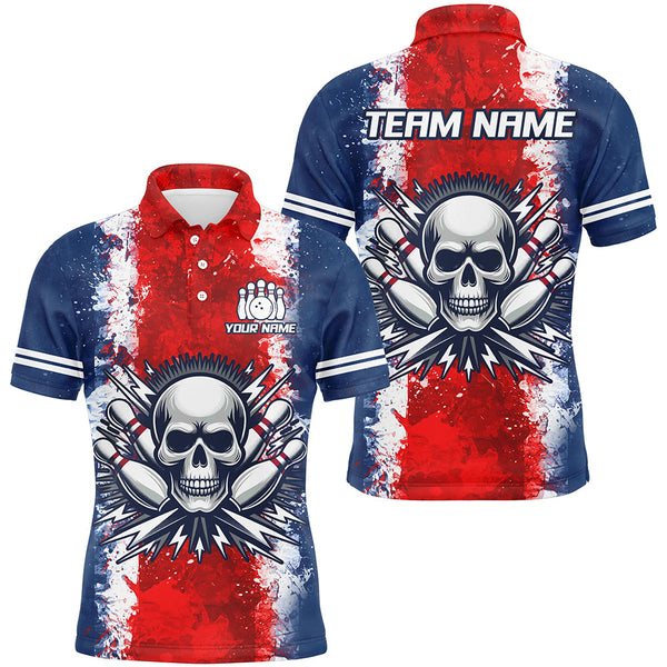 Maxcorners Personalized Bowling Shirt For Men Skull Bowling Jersey Us Flag Bowling Polo Shirt Unisex