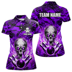 Maxcorners Personalized Purple Flame Skull Bowling Jersey Camo Multicolor Polo Bowling Team LM014