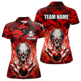 Maxcorners Personalized Red Flame Skull Bowling Jersey Camo Polo Bowling Team Shirt MT0604