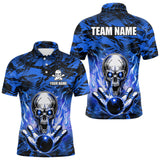Maxcorners Personalized Blue Flame Skull Bowling Jersey Camo Polo Bowling Team Shirt MT0604