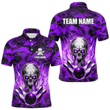 Maxcorners Personalized Purple Flame Skull Bowling Jersey Camo Quarter-Zip Bowling Team Shirt MT0604
