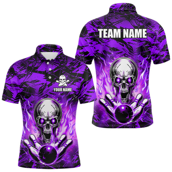Maxcorners Personalized Purple Flame Skull Bowling Jersey Camo Quarter-Zip Bowling Team Shirt MT0604