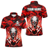 Maxcorners Personalized Red Flame Skull Bowling Jersey Camo Polo Bowling Team Shirt MT0604