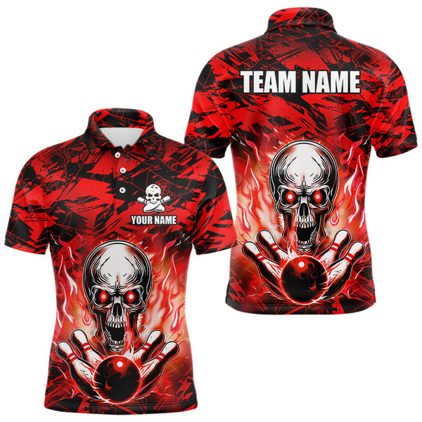 Maxcorners Personalized Red Flame Skull Bowling Jersey Camo Polo Bowling Team Shirt MT0604