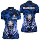 Maxcorners Personalized Blue Flame Skull Bowling Jersey Camo Polo Bowling Team Shirt MT0604