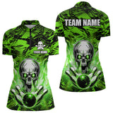 Maxcorners Personalized Green Flame Skull Bowling Jersey Camo Polo Bowling Team Shirt MT0604