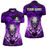 Maxcorners Personalized Purple Flame Skull Bowling Jersey Camo Quarter-Zip Bowling Team Shirt MT0604
