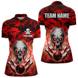 Maxcorners Personalized Red Flame Skull Bowling Jersey Camo Polo Bowling Team Shirt MT0604