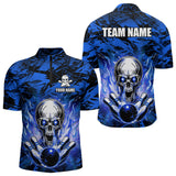 Maxcorners Personalized Blue Flame Skull Bowling Jersey Camo Polo Bowling Team Shirt MT0604