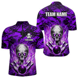 Maxcorners Personalized Purple Flame Skull Bowling Jersey Camo Quarter-Zip Bowling Team Shirt MT0604