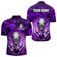 Maxcorners Personalized Purple Flame Skull Bowling Jersey Camo Multicolor Polo Bowling Team LM014