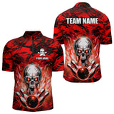 Maxcorners Personalized Red Flame Skull Bowling Jersey Camo Polo Bowling Team Shirt MT0604