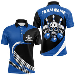 Maxcorners Custom Blue Skull Bowling Shirt Polo Bowling Jersey for Men Women Bowling Outfit LM014