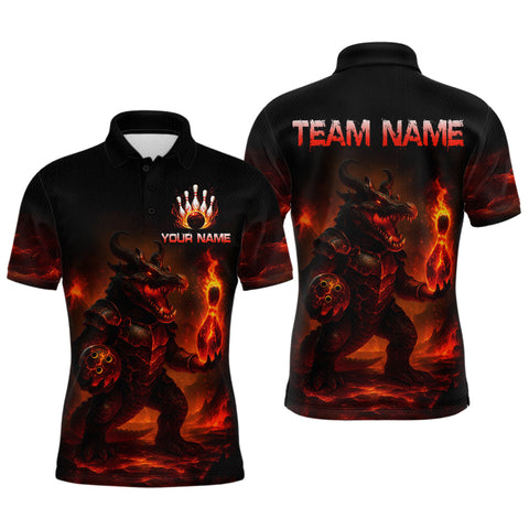 Maxcorners Personalized Red Flame Crocodile Bowling Team Shirt for Men Polo & Quarter-Zip Bowling Outfit MT1408